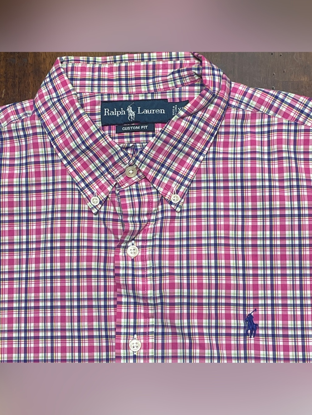 Ralph Lauren Custom Fit Mens XL Pink Short Sleeve Button Down